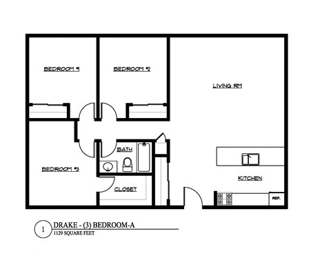 a floor plan of a 1 bedroom floor plan with roommates
